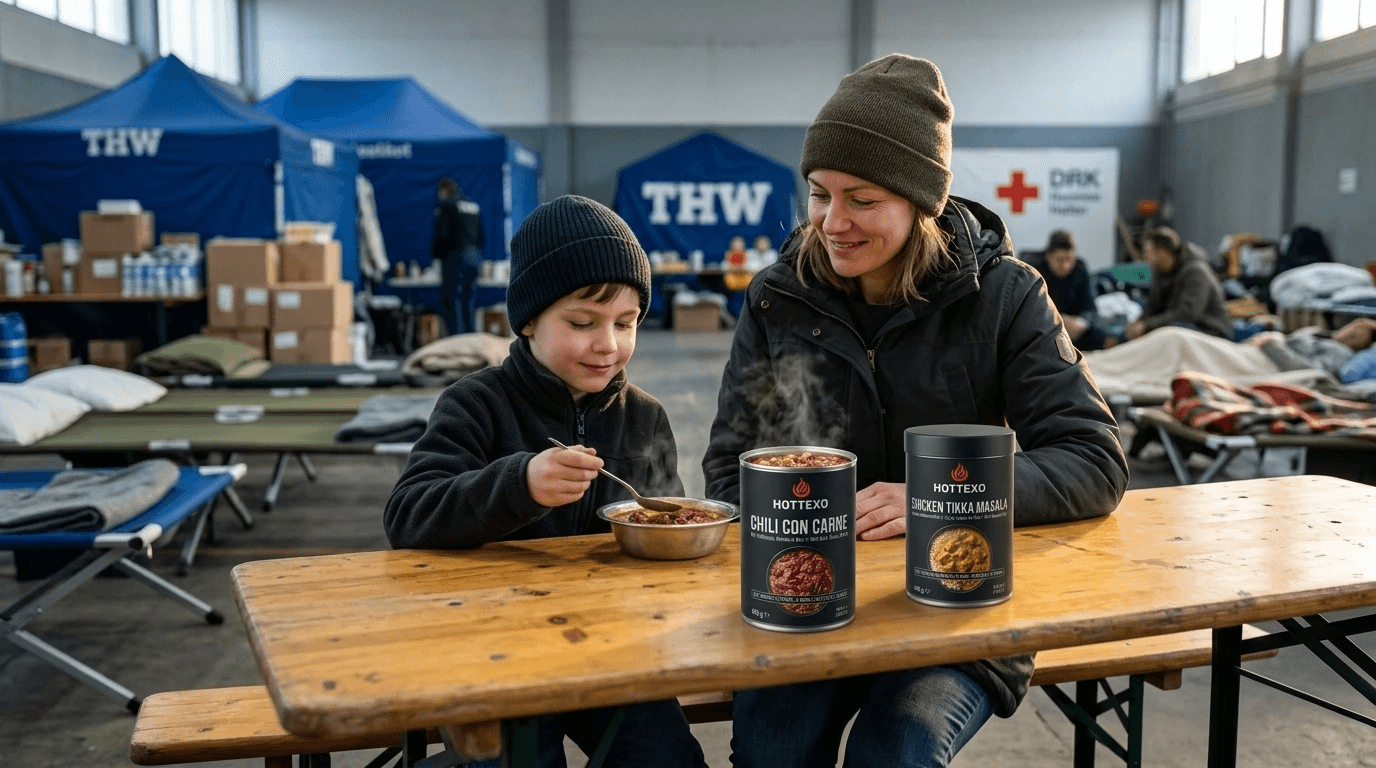 Humanitarian emergency catering in emergency shelter during infrastructure failure